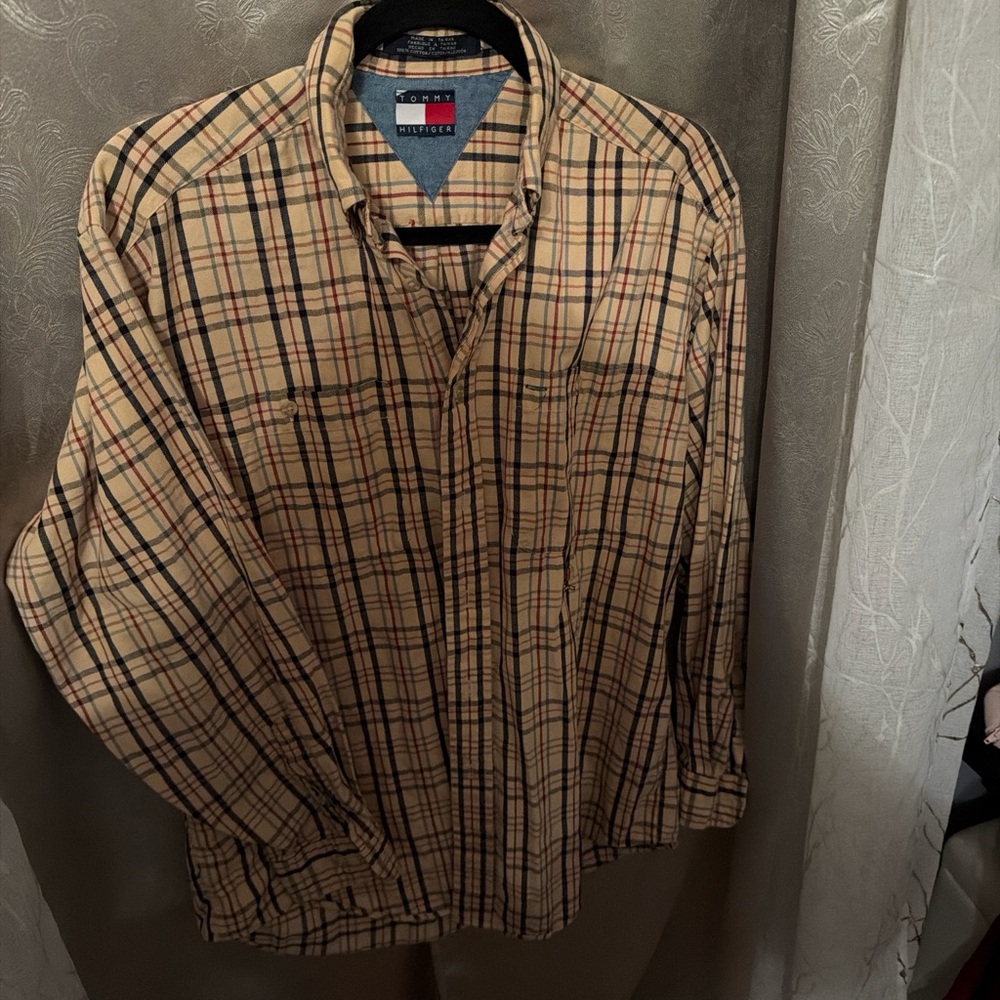Tommy Hilfiger Beige and Navy Checkered Shirt
